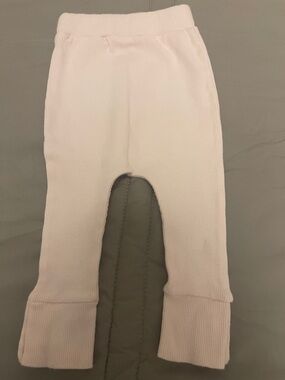 Kids Ribbed Light Pink Leggings with Fold-Over Cuffs